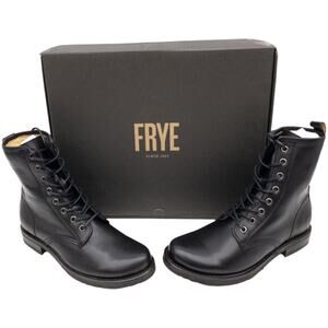 Frye Veronica Combat Boots  Leather Lace Up Heeled Black 6.5 Women's
